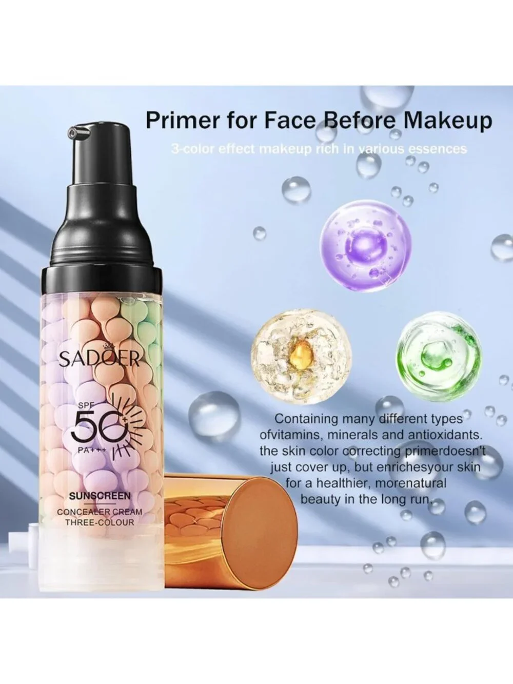 3-in-1 Face Primer with SPF 50, Sunscreen & Color Corrector for Flawless Makeup
